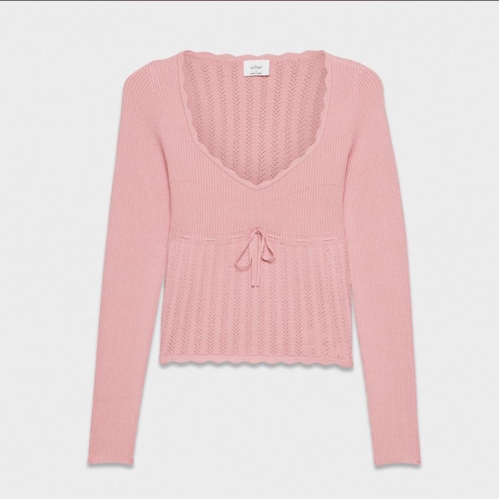 Aritzia Wilfred Pink V-Neck Tie-Front Knit Sweater